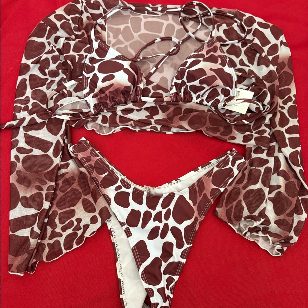 Brown and White Giraffe Print Bikini Set